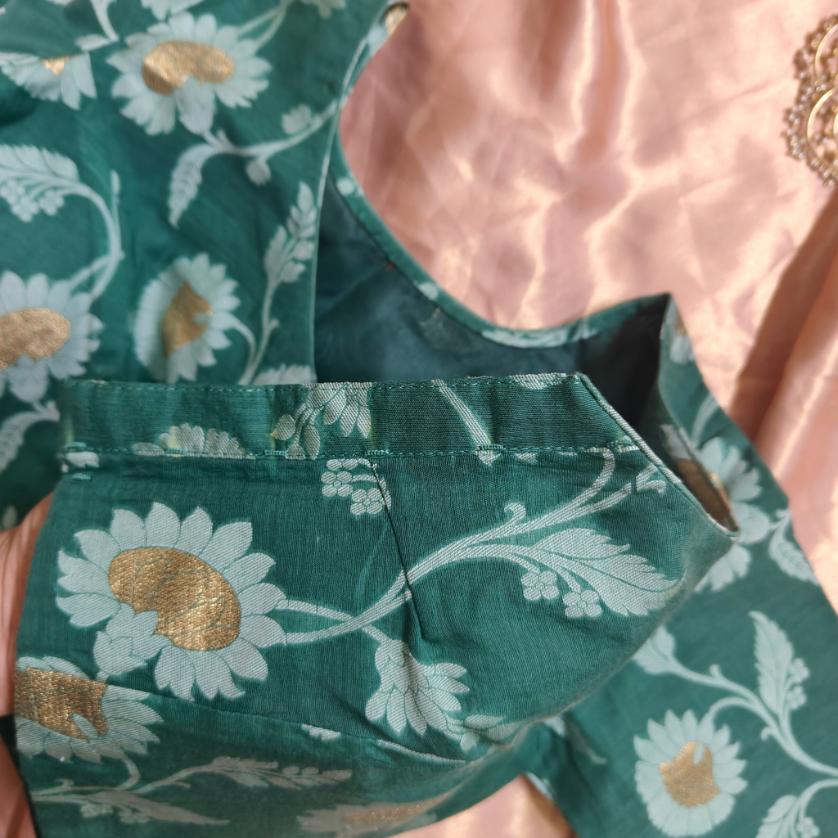 Anamika Chanderi Silk Green Blouse - Image 3