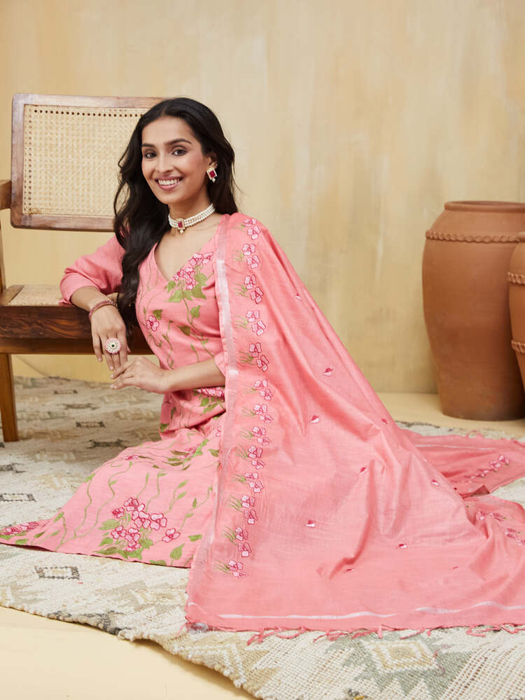 Apricot Embroidered Cotton Unstitched Suit Set - Image 8