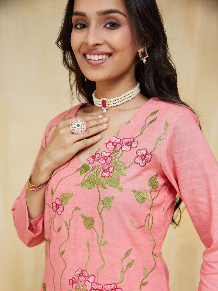 Apricot Embroidered Cotton Unstitched Suit Set - Image 9