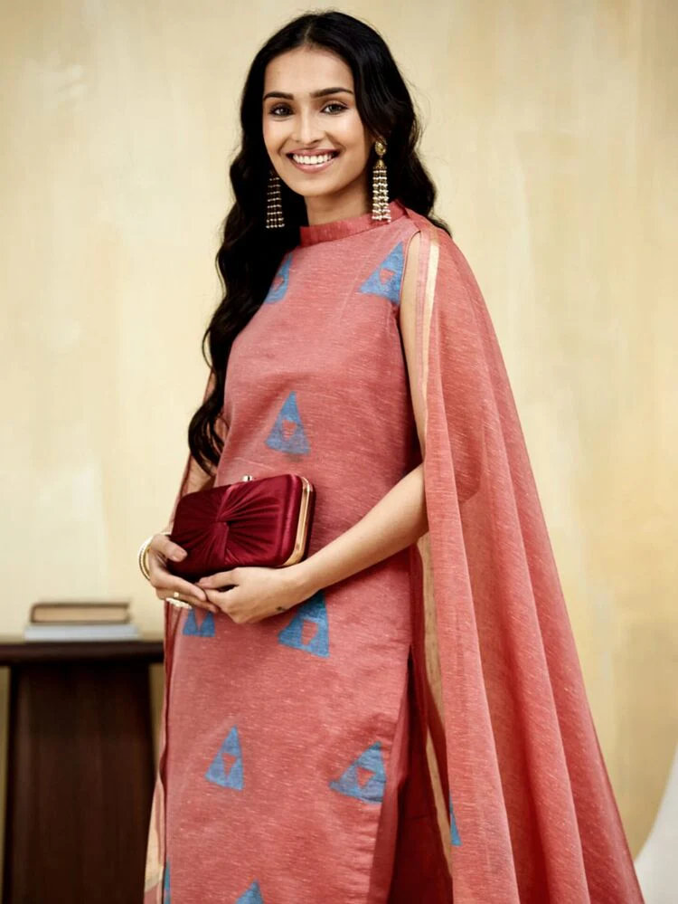 Berry Block Printed Stitched Suit - Image 2
