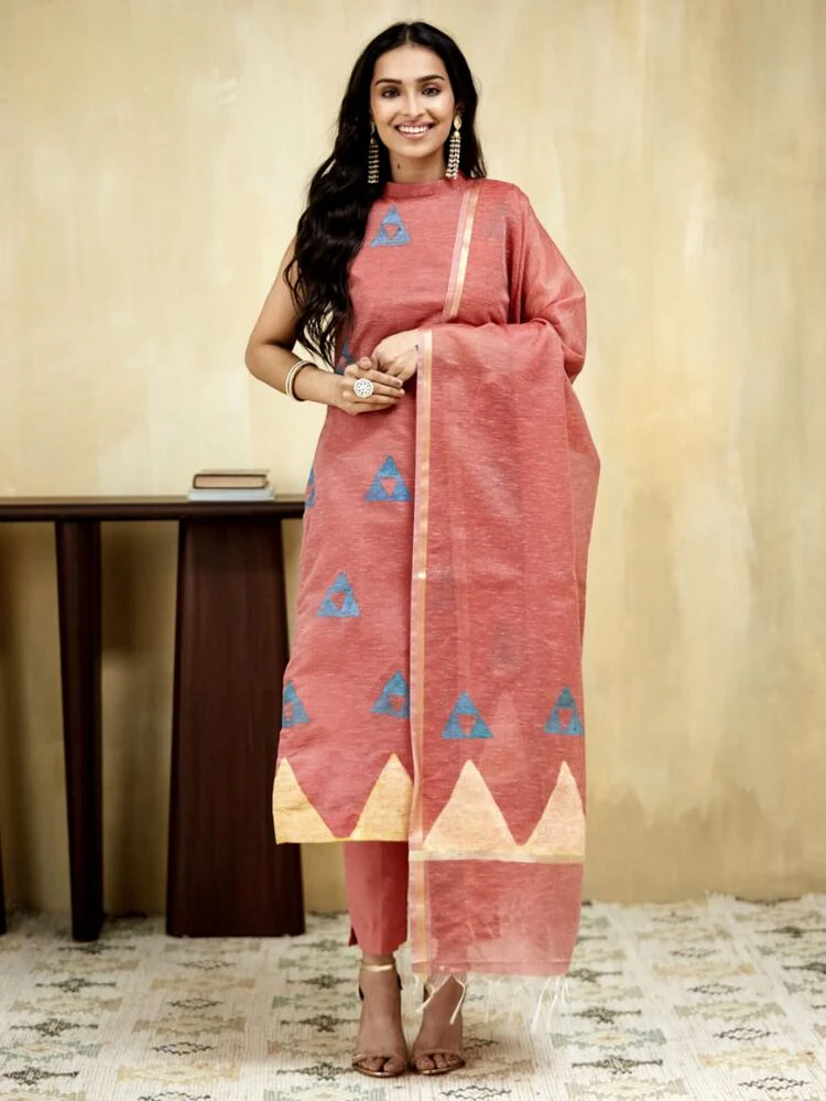 Berry Block Printed Stitched Suit - Image 3