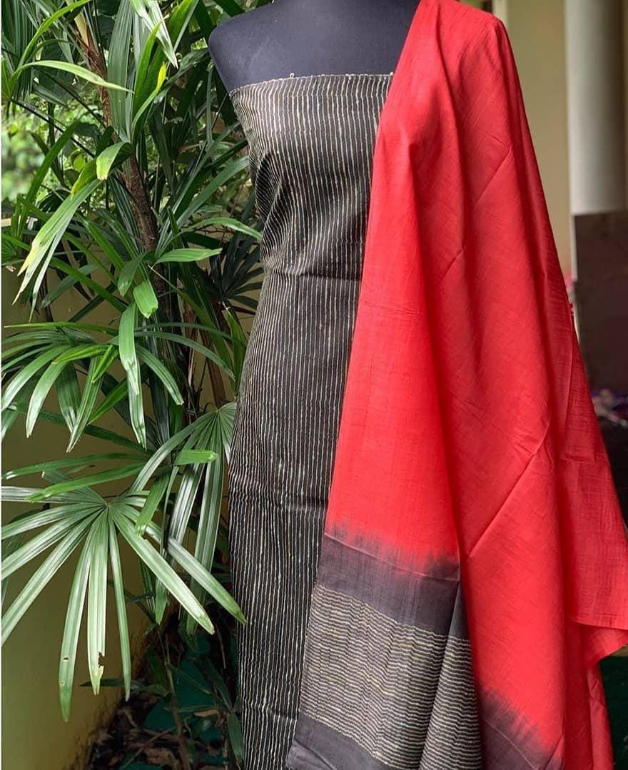 Black Berry Cotton Unstitched Suit Set