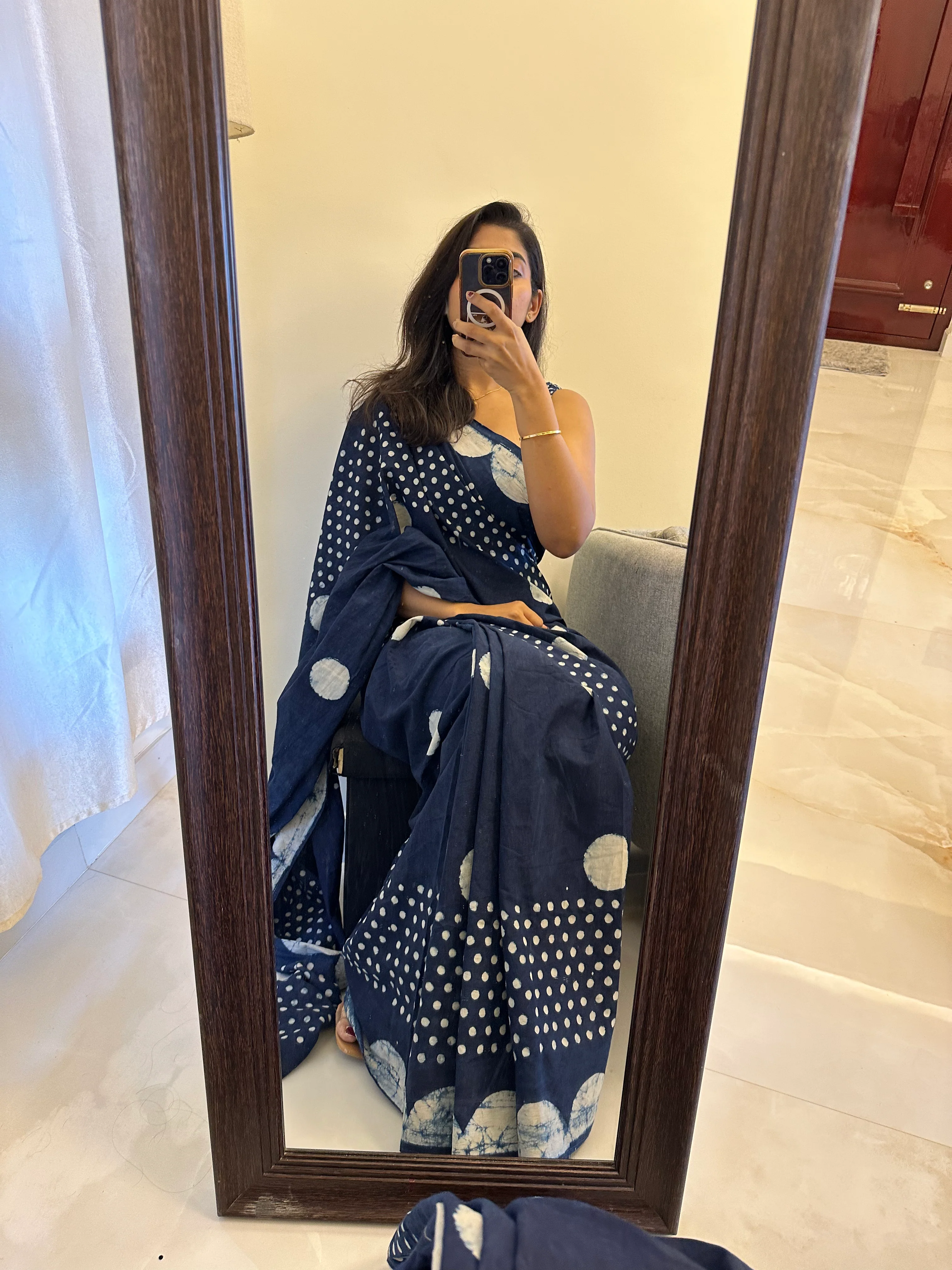Blue Indigo Cotton Saree - Image 11