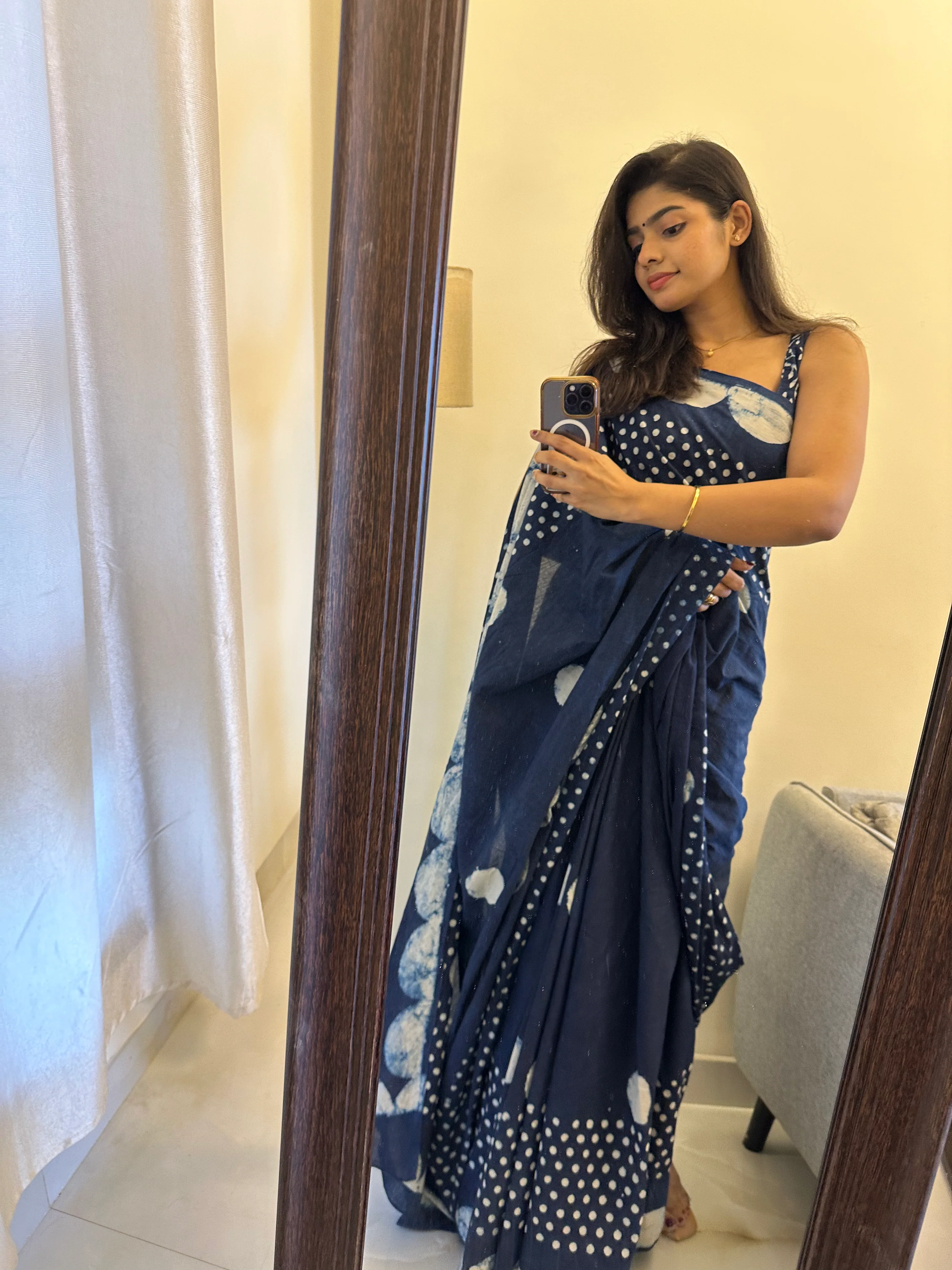 Blue Indigo Cotton Saree - Image 2