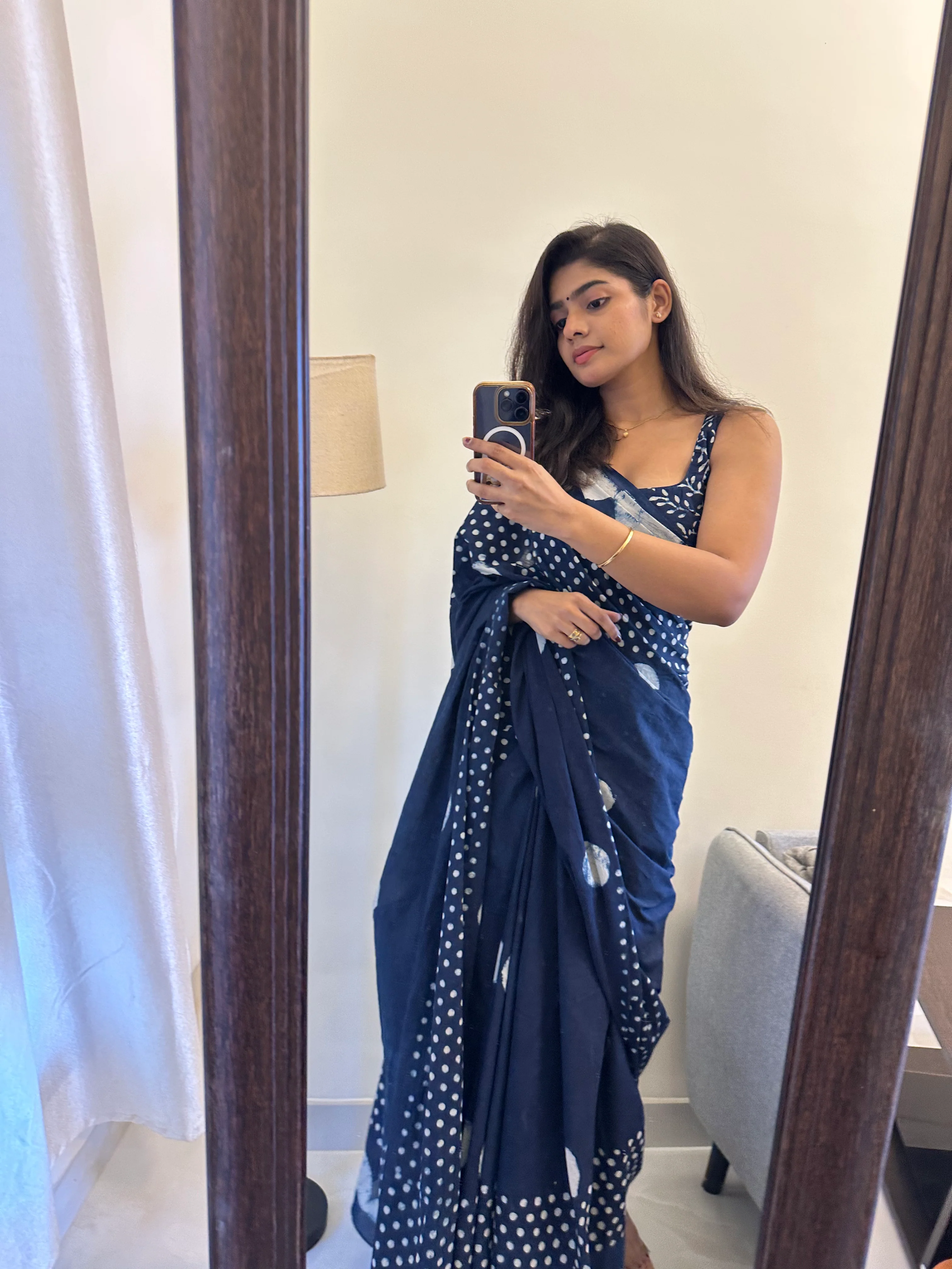 Blue Indigo Cotton Saree - Image 6