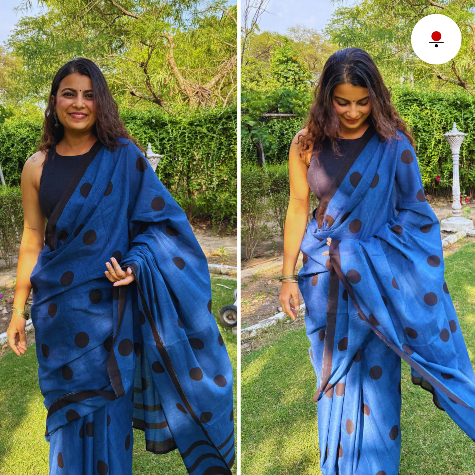 Blue Polka Cotton Saree - Image 3