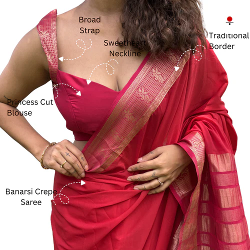 Candy Pop Banarsi Crepe Saree - Image 6