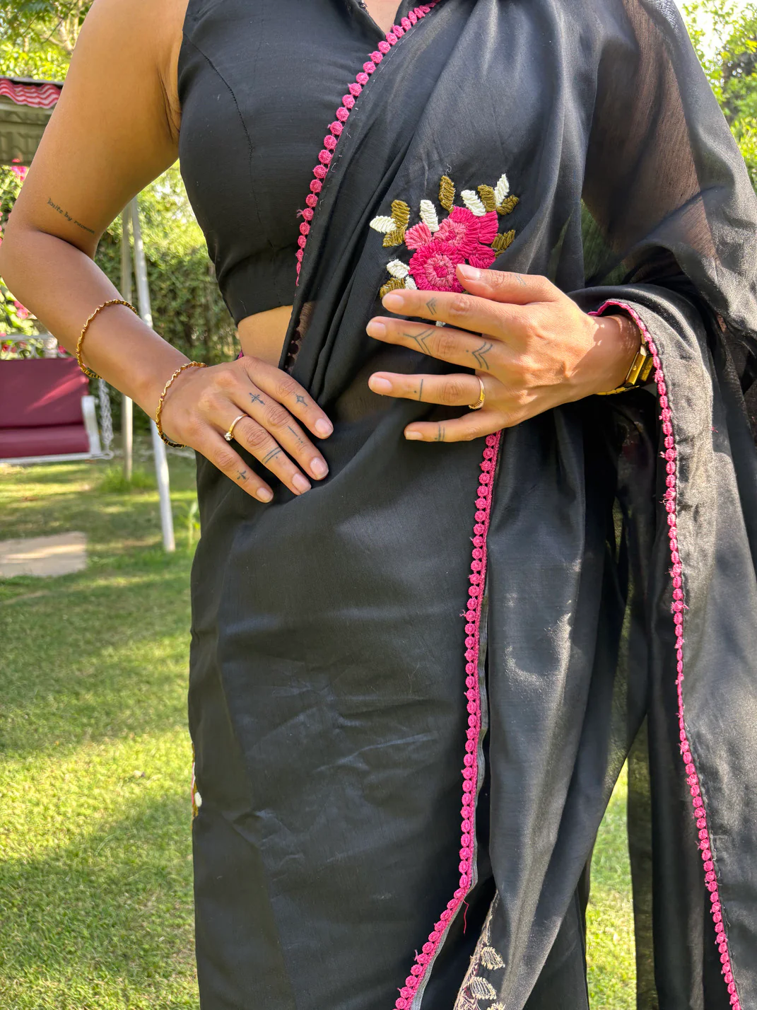 Floral Pink Mystery Kota Saree - Image 3
