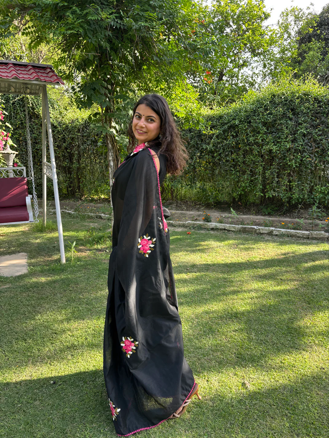 Floral Pink Mystery Kota Saree - Image 4