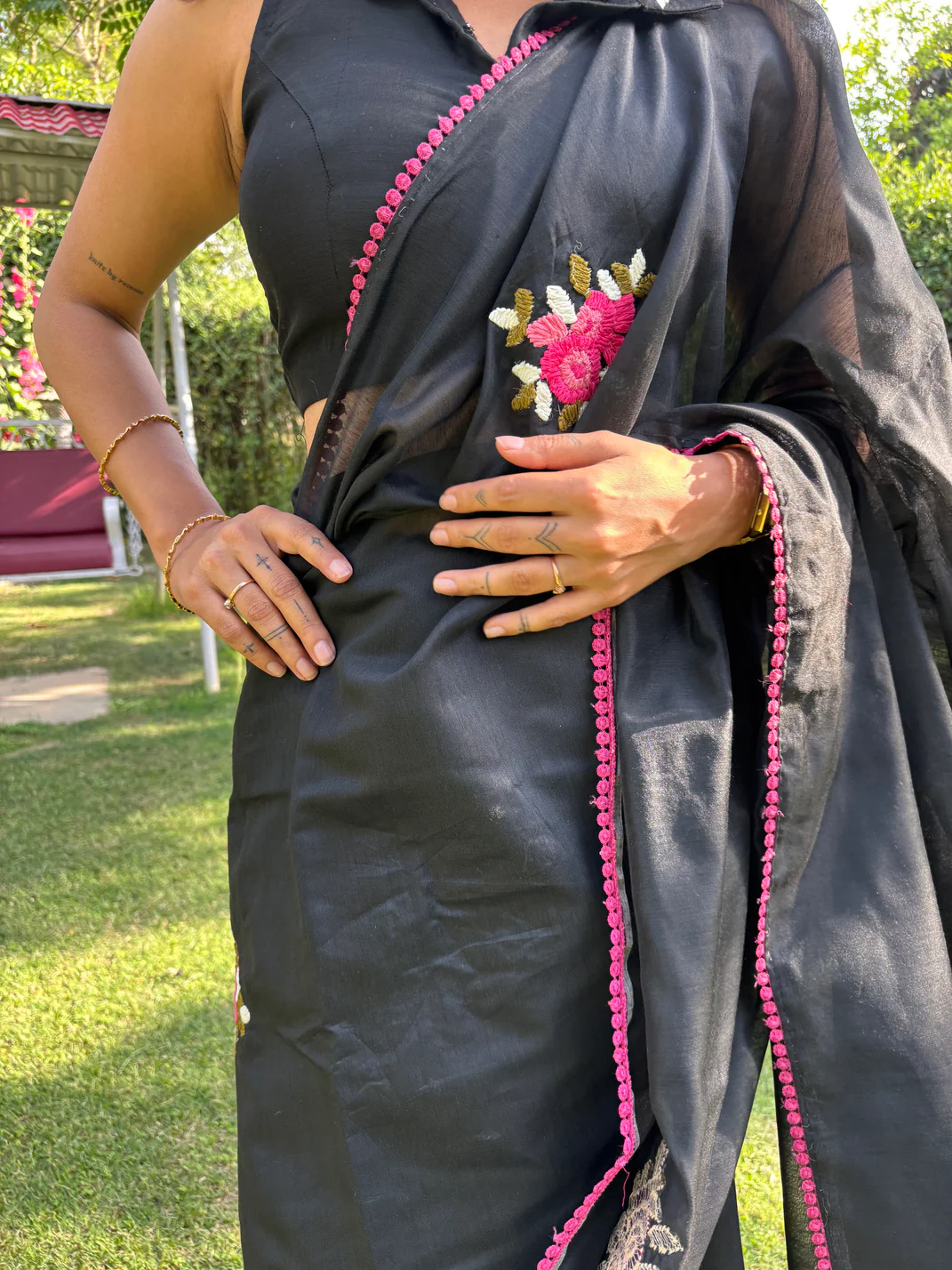Floral Pink Mystery Kota Saree - Image 7