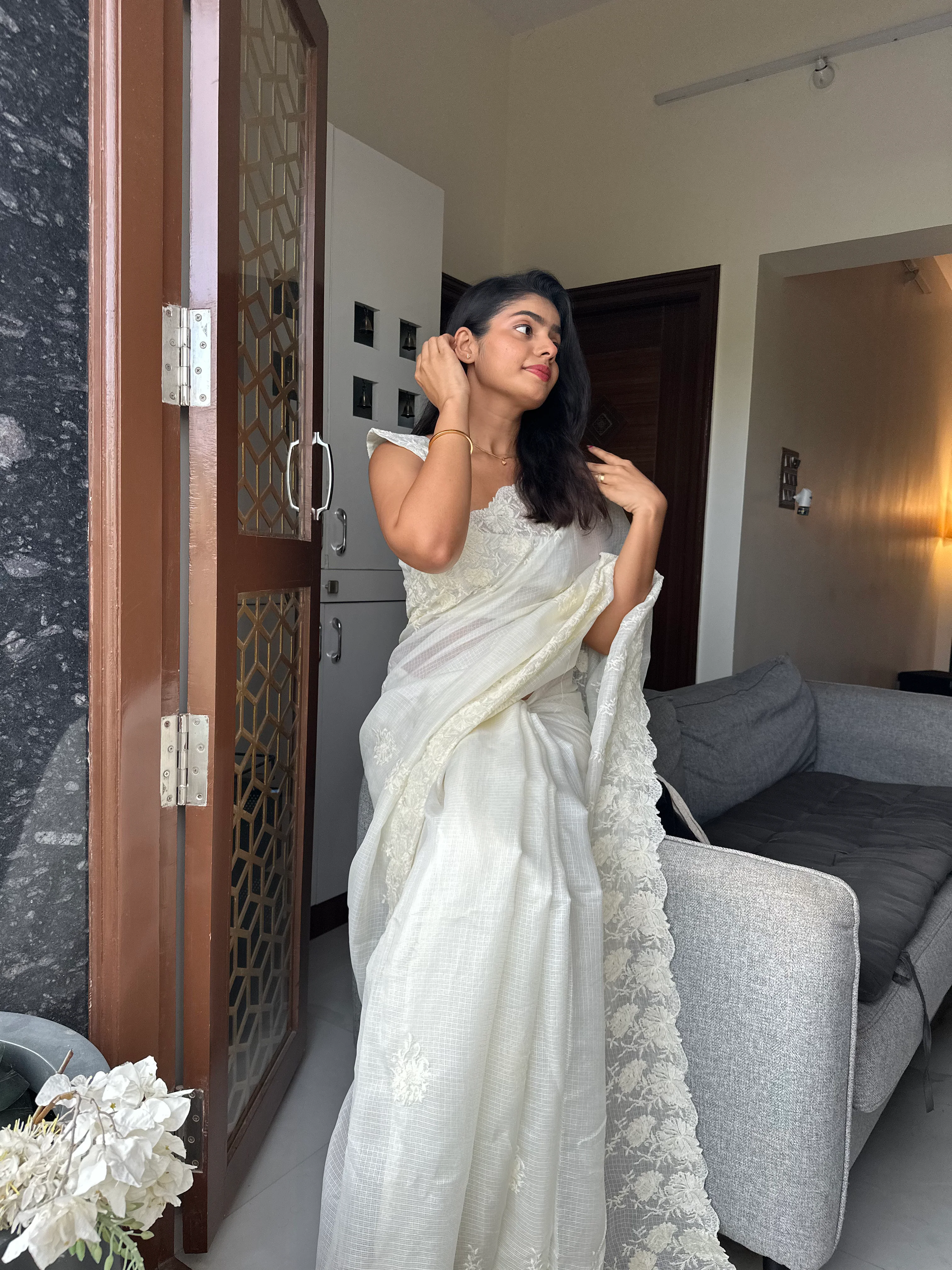 Kiara White Cutwork Saree - Image 4