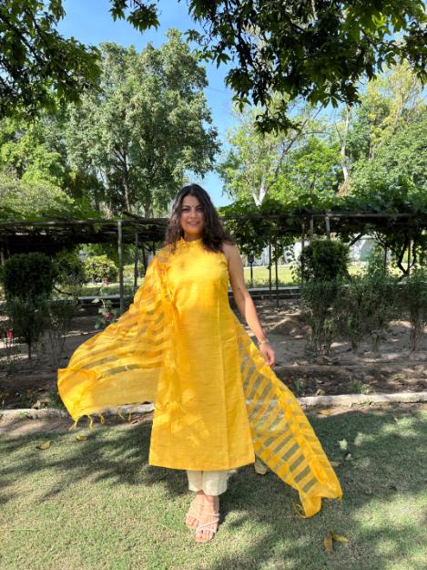 Manya Yellow Stitched Suit - Image 4