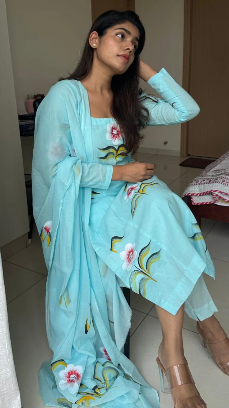 Gayatri Hand Painted Cotton Suit - Image 2