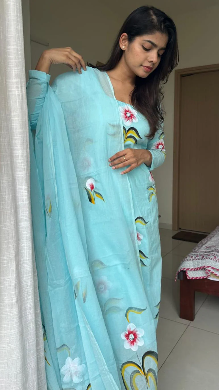 Gayatri Hand Painted Cotton Suit - Image 5
