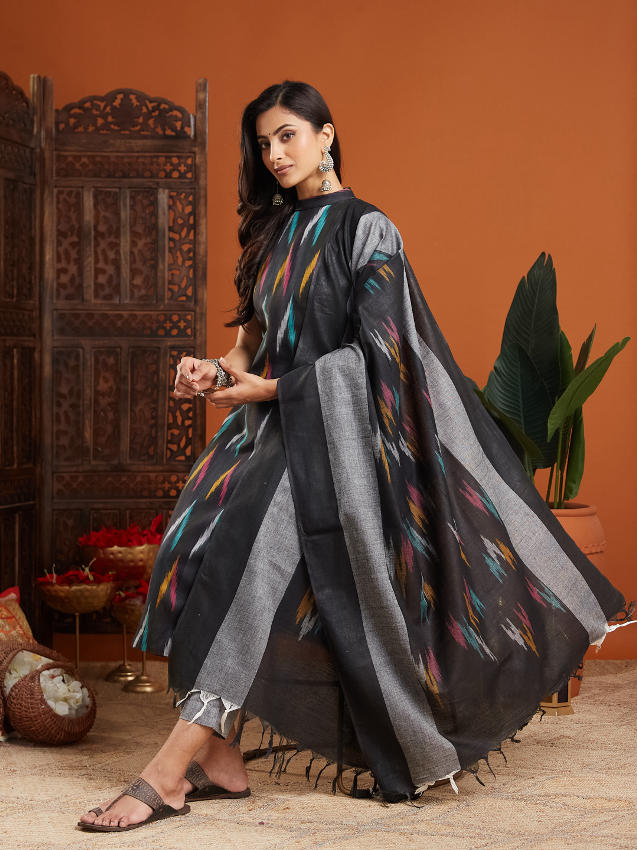 Naisha Cotton Ikkat Stitched Suit Set