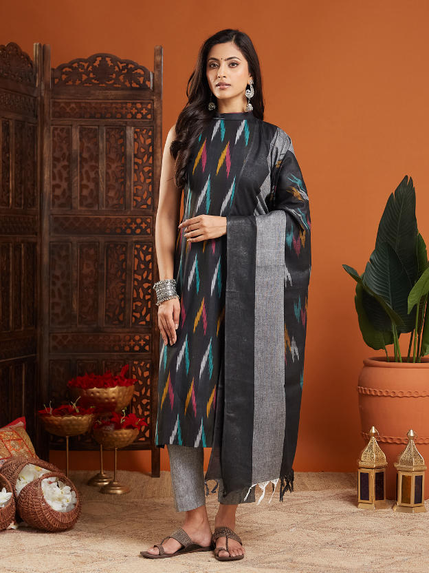 Naisha Cotton Ikkat Stitched Suit Set - Image 11