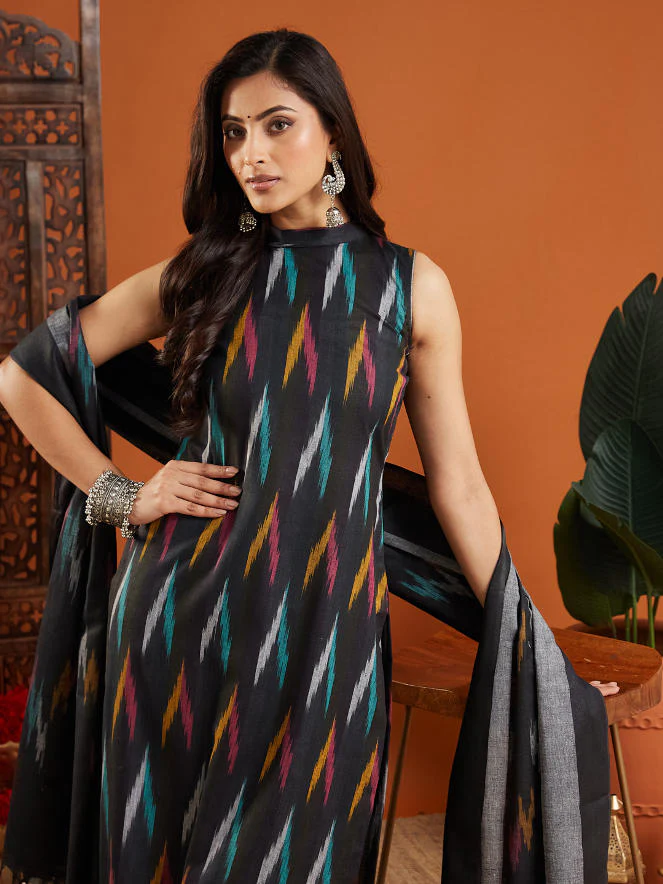Naisha Cotton Ikkat Stitched Suit Set - Image 13