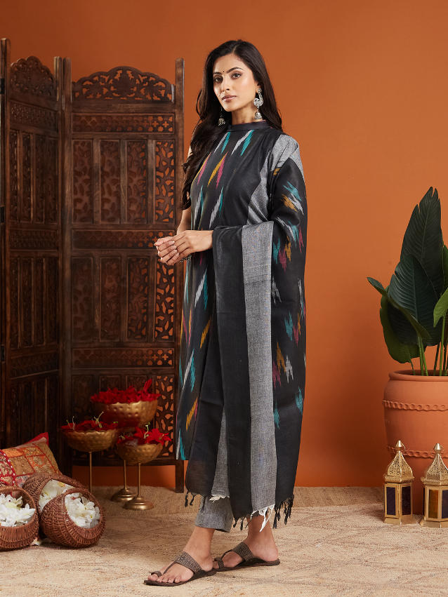 Naisha Cotton Ikkat Stitched Suit Set - Image 3