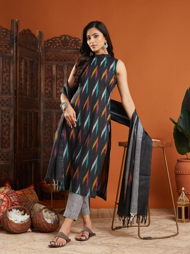 Naisha Cotton Ikkat Stitched Suit Set - Image 8