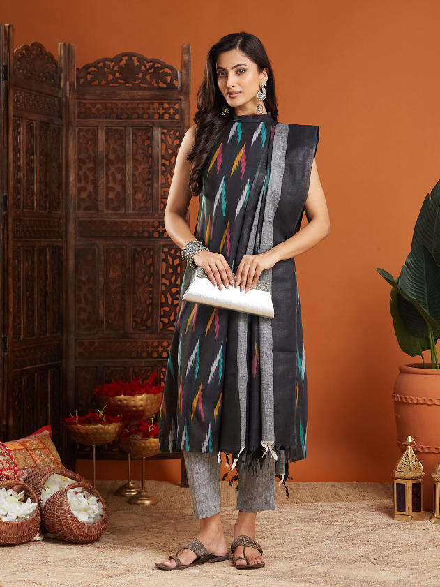 Naisha Cotton Ikkat Stitched Suit Set - Image 9