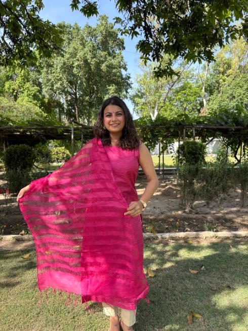 Namitha Pink Cotton Stitched Suit