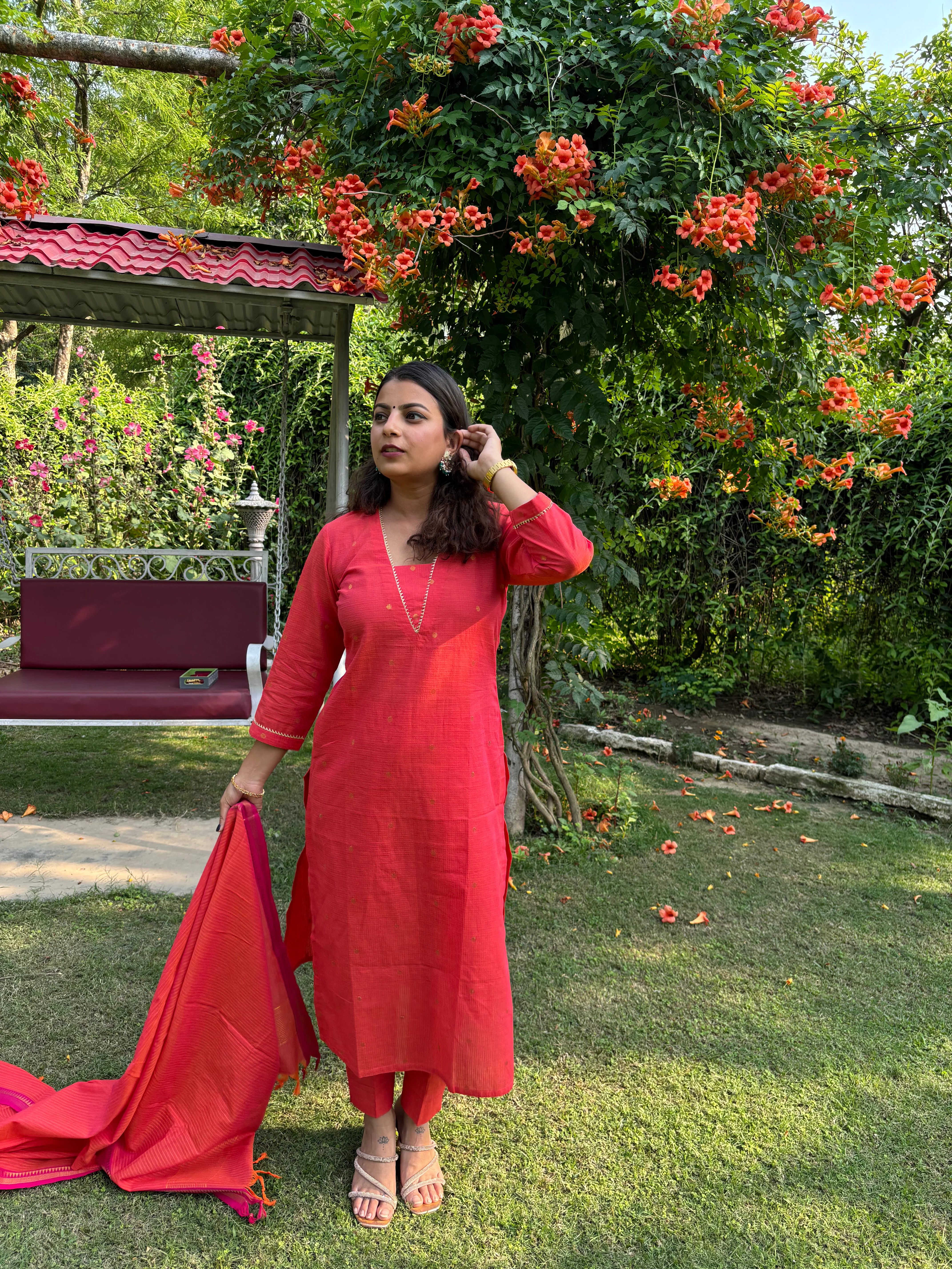Red Love Cotton Suit - Image 3