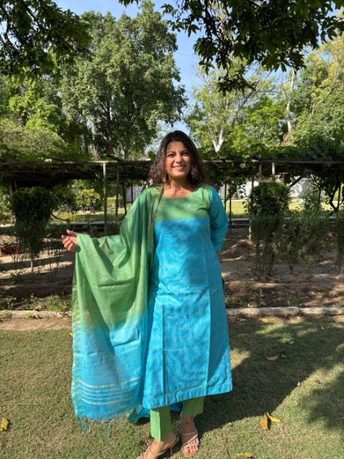 Sky Green Jute Silk Suit - Image 2