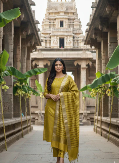Yellow Amber Banarsi Silk Unstitched Suit - Image 4